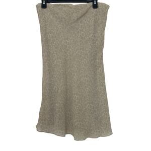 Merona Y2K 100% Silk Bias Cut Slip Midi Skirt Beige Taupe Abstract Print Fairy M